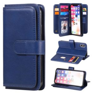 For iPhone XS / X Multifunctional Magnetic Copper Buckle Horizontal Flip Solid Color Leather Case with 10 Card Slots & Wallet & Holder & Photo Frame(Dark Blue) (OEM)