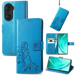 For Honor 60 Pro Four-leaf Clasp Embossed Buckle Leather Phone Case(Blue) (OEM)