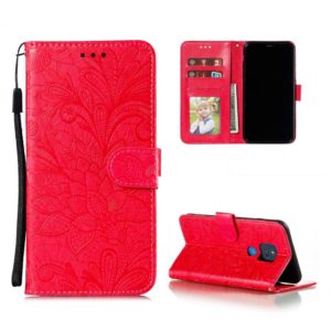 For Motorola Moto G Play (2021) Lace Flower Embossing Pattern Horizontal Flip Leather Case with Holder & Card Slots & Wallet & Photo Frame(Red) (OEM)