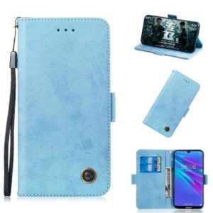 For Huawei Y6 2019 Retro Horizontal Flip PU Leather Case with Card Slots & Holder(Blue) (OEM)