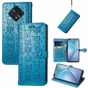 For Infinix Zero 8 Cat and Dog Embossed Horizontal Flip Phone Leather Case with Holder & Card Slot & Wallet & Lanyard(Blue) (OEM)