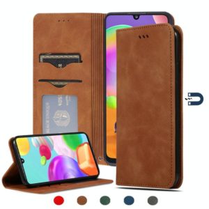 For Samsung Galaxy A41 (EU) Retro Skin Feel Business Magnetic Horizontal Flip Leather Case(Brown) (OEM)