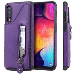 For Galaxy A50 Solid Color Double Buckle Zipper Shockproof Protective Case(Purple) (OEM)