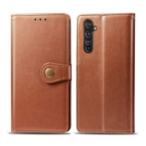 For OPPO Realme X50 Pro Retro Solid Color Leather Buckle Phone Case with Lanyard & Photo Frame & Card Slot & Wallet & Stand Function(Brown) (OEM)