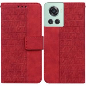 For OnePlus 10R / Ace Geometric Embossed Leather Phone Case(Red) (OEM)