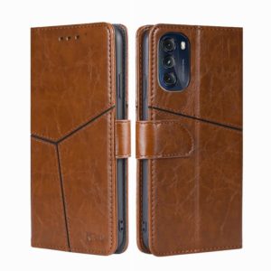 For Motorola Moto G 5G 2022 Geometric Stitching Horizontal Flip Leather Phone Case(Light Brown) (OEM)