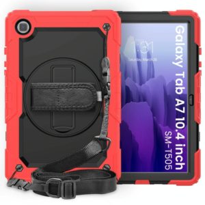 For Samsung Galaxy Tab A7 (2020) T500/T505 Shockproof Colorful Silicone + PC Protective Case with Holder & Shoulder Strap & Hand Strap & Pen Slot(Red) (OEM)