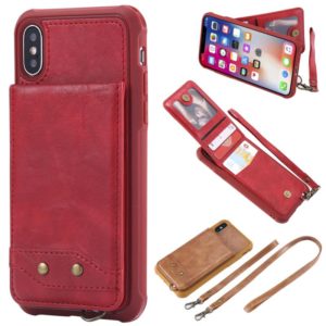For iPhone X / XS Vertical Flip Shockproof Leather Protective Case with Long Rope, Support Card Slots & Bracket & Photo Holder & Wallet Function(Red) (OEM)