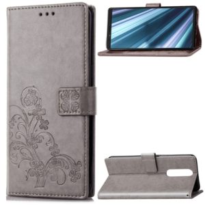 Lucky Clover Pressed Flowers Pattern Leather Case for Sony Xperia 1 / Xperia XZ4, with Holder & Card Slots & Wallet & Hand Strap (Grey) (OEM)