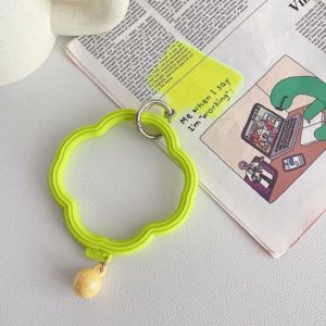 Flower-shaped Wave Phone Case Anti-lost Keychain Silicone Bracelet(Fluorescent Yellow) (OEM)