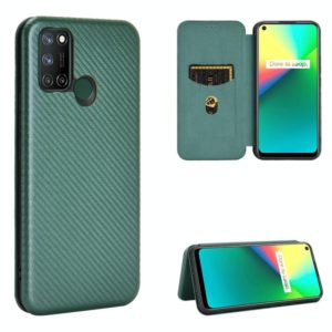 For OPPO Realme 7i Carbon Fiber Texture Horizontal Flip TPU + PC + PU Leather Case with Card Slot(Green) (OEM)