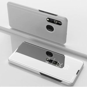 For Galaxy A20s Plated Mirror Horizontal Flip Leather Case with Holder(Silver) (OEM)