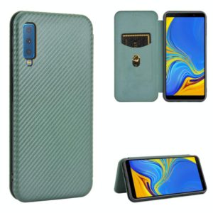 For Samsung Galaxy A7(2018) / A750 Carbon Fiber Texture Horizontal Flip TPU + PC + PU Leather Case with Rope & Card Slot(Green) (OEM)
