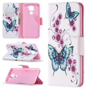 For Xiaomi Redmi Note 9 Colored Drawing Pattern Horizontal Flip Leather Case with Holder & Card Slots & Wallet(Peach Blossom and Butterfly) (OEM)