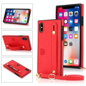 For iPhone XS Max Wrist Strap PU+TPU Shockproof Protective Case with Crossbody Lanyard & Holder & Card Slot(Red) (OEM)
