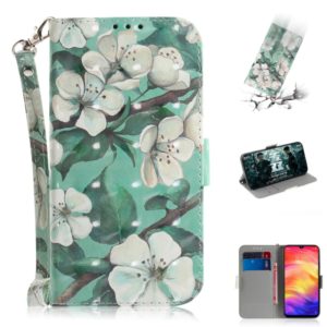 3D Coloured Drawing Horizontal Flip Leather Case with Holder & Card Slots & Wallet For Redmi Note 7(Watercolor Flower) (OEM)