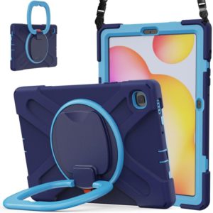 For Samsung Galaxy Tab S6 Lite P610 Silicone + PC Protective Case with Holder & Shoulder Strap(Navy Blue) (OEM)