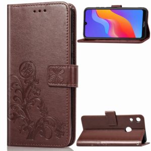 Lucky Clover Pressed Flowers Pattern Leather Case for Huawei Honor 8A, with Holder & Card Slots & Wallet & Hand Strap (Brown) (OEM)