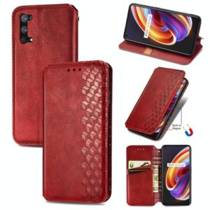 For OPPO Realme X7 Pro Cubic Grid Pressed Horizontal Flip Magnetic PU Leather Case with Holder & Card Slots & Wallet(Red) (OEM)