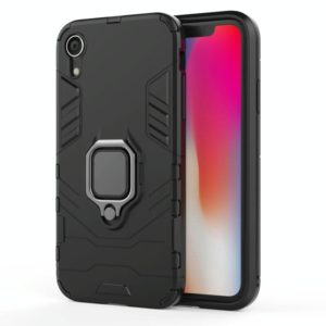 For iPhone XR PC + TPU Shockproof Protective Case with Magnetic Ring Holder (Black) (OEM)