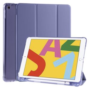For iPad 10.2 2021 / 2020 / 2019 3-folding Horizontal Flip PU Leather + Shockproof TPU Case with Holder & Pen Slot(Lavender Purple) (OEM)