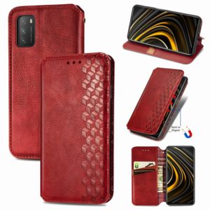 For Xiaomi POCO M3 Cubic Grid Pressed Horizontal Flip Magnetic PU Leather Case with Holder & Card Slots & Wallet(Red) (OEM)