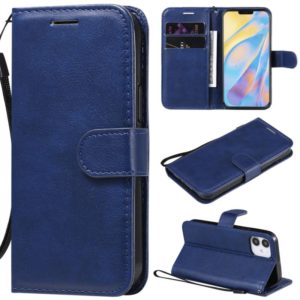 For iPhone 12 mini Solid Color Horizontal Flip Protective Leather Case with Holder & Card Slots & Wallet & Photo Frame & Lanyard(Blue) (OEM)