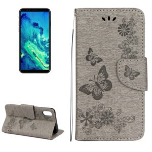 For iPhone X / XS Pressed Flowers Butterfly Pattern Horizontal Flip Leather Case with Holder & Card Slots & Wallet & Lanyard(Grey) (OEM)