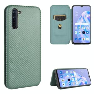 For OPPO Reno3 A(Japanese Version) Carbon Fiber Texture Horizontal Flip TPU + PC + PU Leather Case with Card Slot(Green) (OEM)