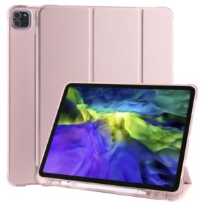 For iPad Pro 12.9 (2020) / iPad Pro 12.9(2018) 3-folding Horizontal Flip PU Leather + Shockproof TPU Tablet Case with Holder & Pen Slot(Pink) (OEM)