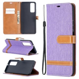 For Huawei P smart 2021 / Y7a Lite Color Matching Denim Texture Horizontal Flip Leather Case with Holder & Card Slots & Wallet & Lanyard(Purple) (OEM)