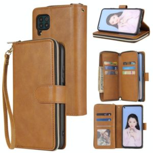 For Huawei P40 Lite Zipper Wallet Bag Horizontal Flip PU Leather Case with Holder & 9 Card Slots & Wallet & Lanyard & Photo Frame(Brown) (OEM)