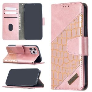 For iPhone 12 / 12 Pro Matching Color Crocodile Texture Horizontal Flip PU Leather Case with Wallet & Holder & Card Slots(Rose Gold) (OEM)