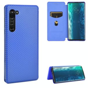For Motorola Moto Edge Carbon Fiber Texture Horizontal Flip TPU + PC + PU Leather Case with Rope & Card Slot(Blue) (OEM)