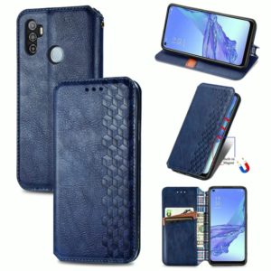 For Oppo A53 2020 Cubic Grid Pressed Horizontal Flip Magnetic PU Leather Case with Holder & Card Slots & Wallet(Blue) (OEM)