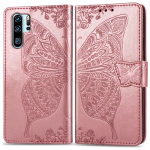 Butterfly Love Flowers Embossing Horizontal Flip Leather Case for Huawei P30 Pro, with Holder & Card Slots & Wallet & Lanyard (Rose Gold) (OEM)