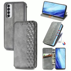 For Oppo Reno4 Pro 4G Cubic Grid Pressed Horizontal Flip Magnetic PU Leather Case with Holder & Card Slots & Wallet(Gray) (OEM)
