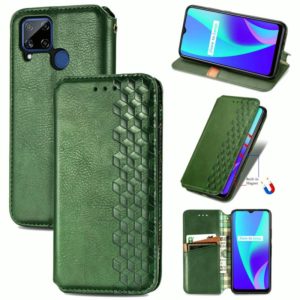For OPPO Realme C15 Cubic Grid Pressed Horizontal Flip Magnetic PU Leather Case with Holder & Card Slots & Wallet(Green) (OEM)