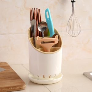 Creative Multi-function Double Drain Shelf Kitchen Chopsticks Storage Bucket Tableware Storage Box, Color:Coffee (OEM)