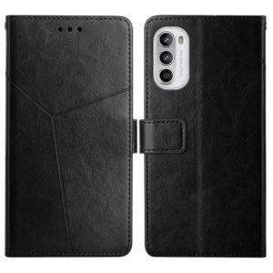 For Motorola Moto G52 Y Stitching Horizontal Flip Leather Phone Case(Black) (OEM)
