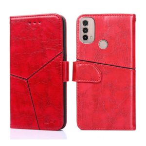 For Motorola Moto E40 Geometric Stitching Horizontal Flip Leather Phone Case(Red) (OEM)