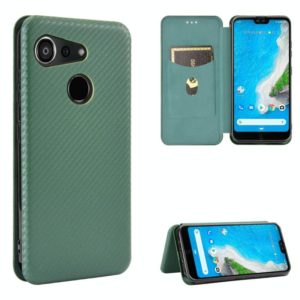 For Kyocera Android One S6 Carbon Fiber Texture Horizontal Flip TPU + PC + PU Leather Case with Card Slot(Green) (OEM)
