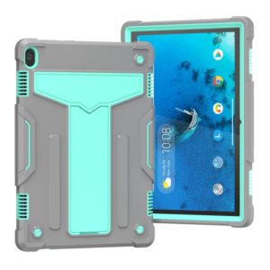 For Lenovo M10 FHD REL TB-X605F T-shaped Bracket Contrast Color Shockproof PC + Silicone Protective Case(Grey + Mint Green) (OEM)