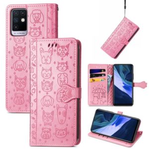 For Infinix Note 10 Lovely Cat and Dog Embossing Pattern Horizontal Flip Leather Case , with Holder & Card Slots & Wallet & Cartoon Clasp & Lanyard(Pink) (OEM)