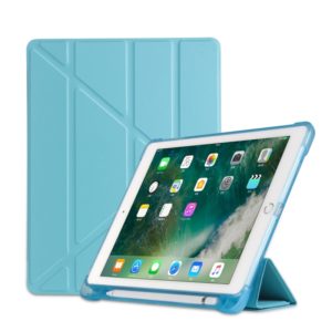 Multi-folding Shockproof TPU Protective Case for iPad 9.7 (2018) / 9.7 (2017) / air / air2, with Holder & Pen Slot(Sky Blue) (OEM)