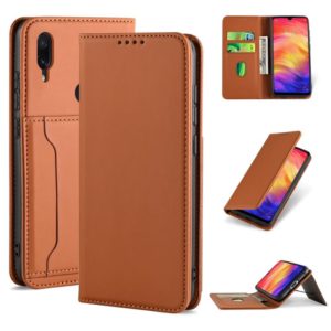 For Xiaomi Redmi Note 7 / 7 Pro / 7S Strong Magnetism Shockproof Horizontal Flip Liquid Feel Leather Case with Holder & Card Slots & Wallet(Brown) (OEM)