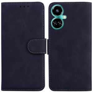For Tecno Camon 19 Skin Feel Pure Color Flip Leather Phone Case(Black) (OEM)