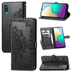 For Samsung Galaxy A02 Mandala Flower Embossed Horizontal Flip Leather Case with Bracket / Card Slot / Wallet / Lanyard(Black) (OEM)