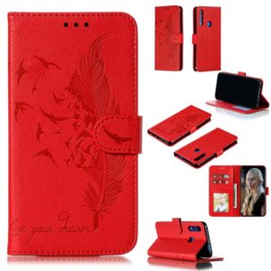 Feather Pattern Litchi Texture Horizontal Flip Leather Case with Wallet & Holder & Card Slots For Huawei P Smart Z / Y9 Prime (2019)(Red) (OEM)