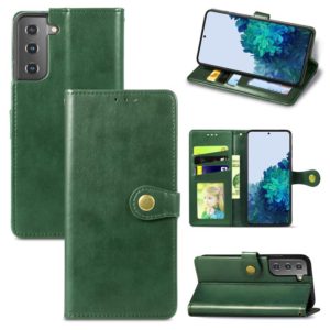 For Samsung Galaxy S21 Plus 5G Retro Solid Color Leather Buckle Phone Case with Lanyard & Photo Frame & Card Slot & Wallet & Stand Function(Green) (OEM)